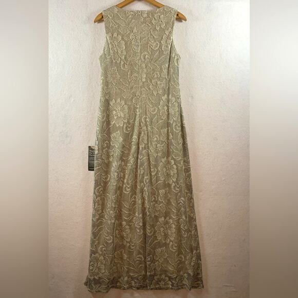 Vintage 90s Floral Mesh Lace Maxi Dress Size 10 Boho Romantic Iridescent Glam - Picture 5 of 15